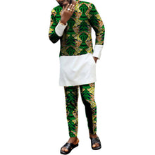 Load image into Gallery viewer, African men's print set clothing patchwork shirt with trouser Ankara pant sets customized wedding dashiki print/white tops