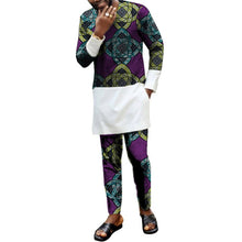 Load image into Gallery viewer, African men's print set clothing patchwork shirt with trouser Ankara pant sets customized wedding dashiki print/white tops