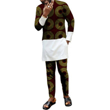 Load image into Gallery viewer, African men's print set clothing patchwork shirt with trouser Ankara pant sets customized wedding dashiki print/white tops