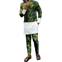 Load image into Gallery viewer, African men&#39;s print set clothing patchwork shirt with trouser Ankara pant sets customized wedding dashiki print/white tops
