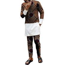 Load image into Gallery viewer, African men&#39;s print set clothing patchwork shirt with trouser Ankara pant sets customized wedding dashiki print/white tops
