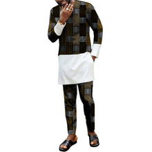 Load image into Gallery viewer, African men&#39;s print set clothing patchwork shirt with trouser Ankara pant sets customized wedding dashiki print/white tops
