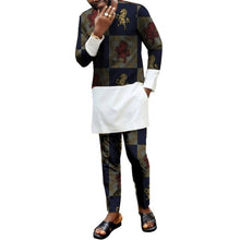 Load image into Gallery viewer, African men&#39;s print set clothing patchwork shirt with trouser Ankara pant sets customized wedding dashiki print/white tops

