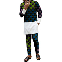 Load image into Gallery viewer, African men&#39;s print set clothing patchwork shirt with trouser Ankara pant sets customized wedding dashiki print/white tops
