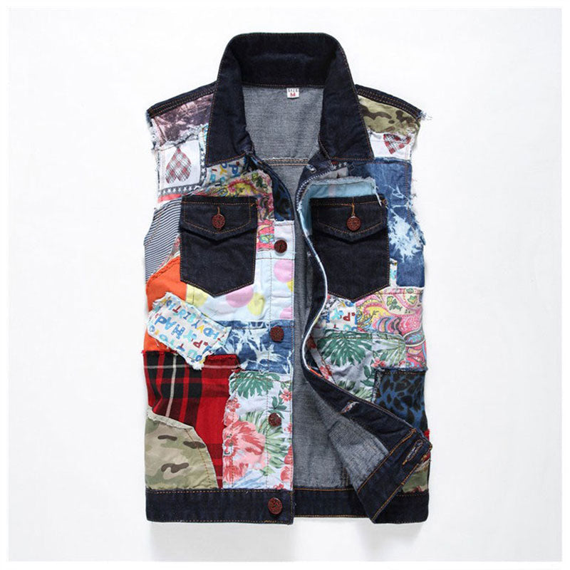 Nice Denim Blue Jean Vest Men Brand Coats Patchwork Male Cowboy Waistcoat Brand Man Sleeveless Jacket Clothing Spring Autumn
