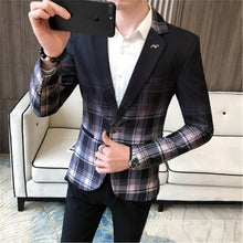 Load image into Gallery viewer, Men Blazer Homme Casual Suit Coat Slim Fit British Plaid Blazer for Men Designer Jacket Prom Dresses 2020 Spring Man Clothing
