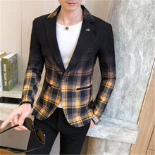 Load image into Gallery viewer, Men Blazer Homme Casual Suit Coat Slim Fit British Plaid Blazer for Men Designer Jacket Prom Dresses 2020 Spring Man Clothing
